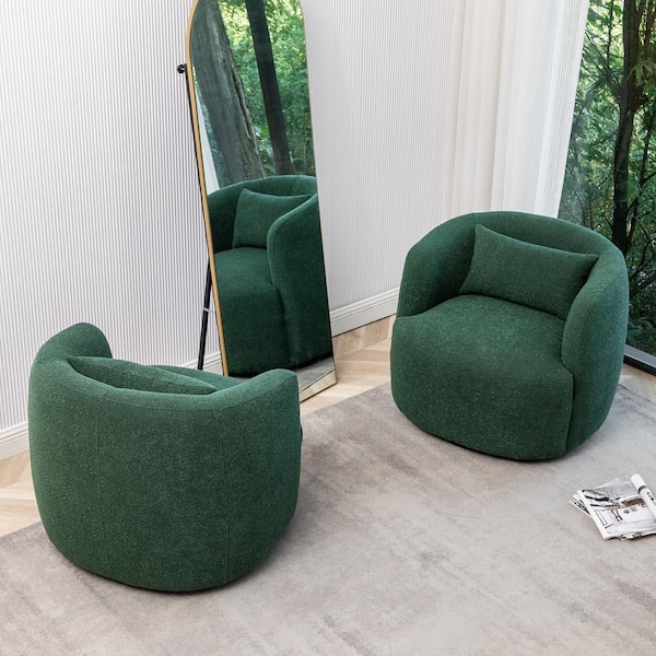 KINWELL Green Boucle Polyester Upholstered Swivel Armchair (Set of 2)