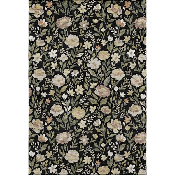 Mayfield Premium Machine Washable Abstract AMF2438 Black 5 ft. x 7 ft. 6 in. Area Rug