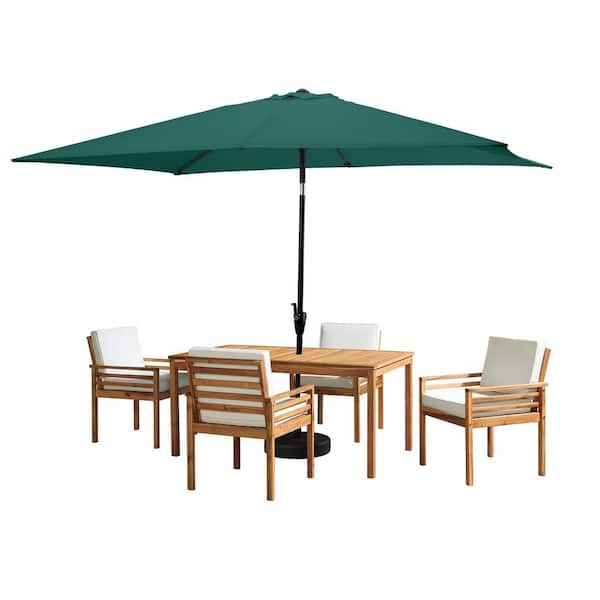 Pure Garden 6-Piece Set, Okemo Wood Outdoor Dining Table Set with 4-Cushioned Chairs, 10 ft. Rectangular Umbrella Hunter Green