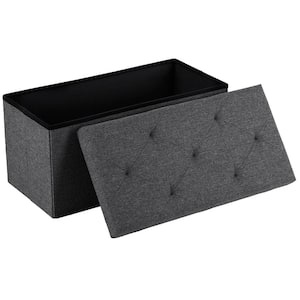 Grey Linen Fabric Rectangle Folding Storage 30 in. Ottoman Bench with Padded Seat