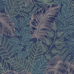 Superfresco Easy Scattered Leaves Blue/Copper Metallic Non-Pasted Paper Wallpaper