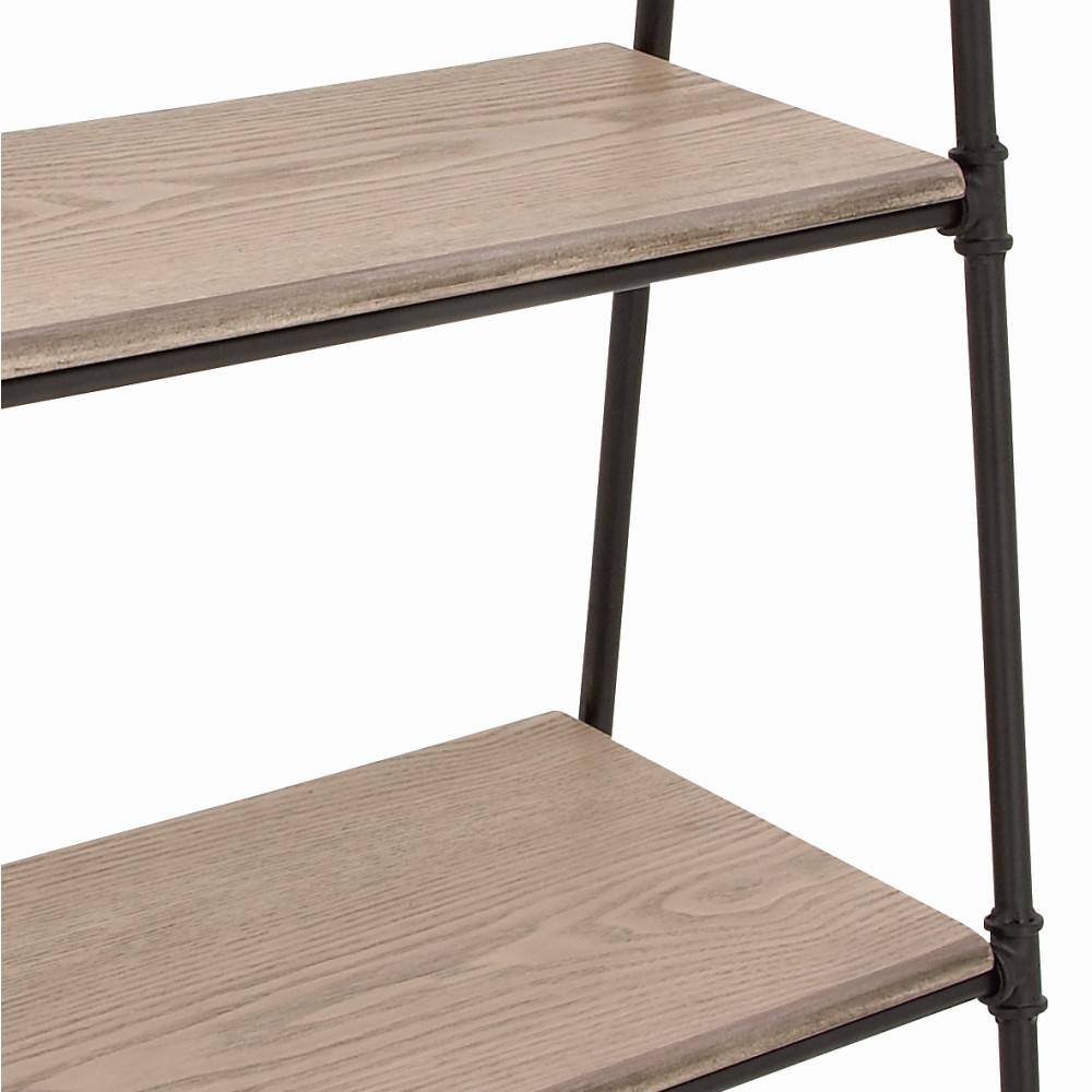 72" Black Metal and Pine Wood 5-Tier Ladder Shelf