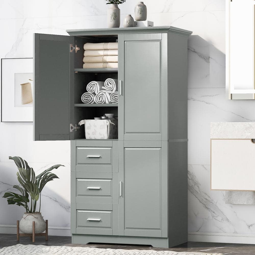 32.6 in. Grey Freestanding MDF Wood Kitchen Storage Pantry Cabinet with Dra