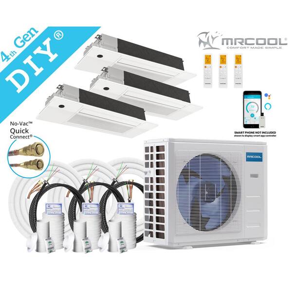 DIY 36,000 BTU 3-Ton 3-Zone 21.5 SEER Ductless Mini-Split AC and Heat Pump with Cassettes 9K+9K+18K & 25,35,50ft Lines
