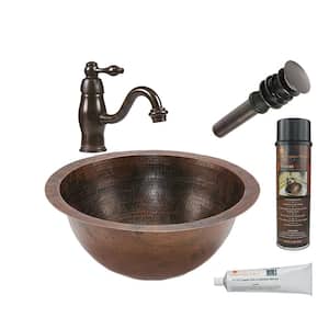 All-in-One Small Round Under Counter Hammered Copper Bathroom Sink in Oil Rubbed Bronze