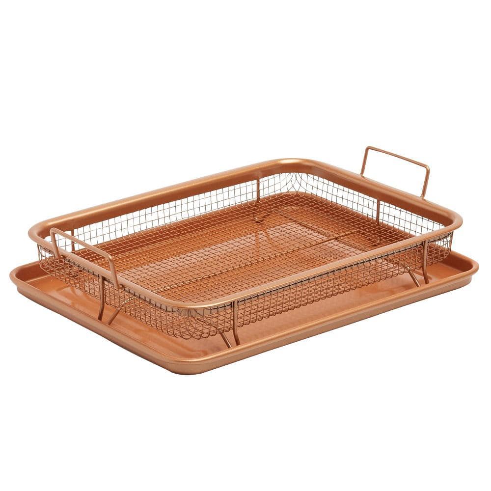Gotham Steel Crisper Tray for Oven, 2 Piece, 13.4” x 11.4” & Crisper Tray  for Oven, 2 Piece Nonstick Copper Crisper Tray & Basket, Air Fry in your