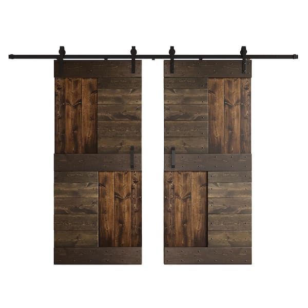 COAST SEQUOIA INC S Series 72 in. x 84 in. Kona Coffee Smoky Grey Finish Knotty Pine Wood Sliding Barn Door with Hardware Kit