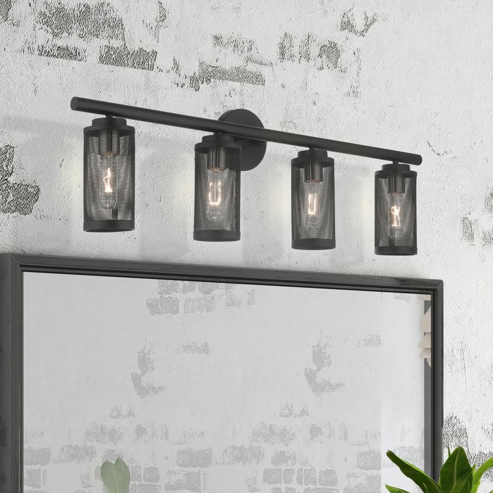 Industro Sleek 4-Light Black and Brushed Nickel Outdoor Vanity Sconce