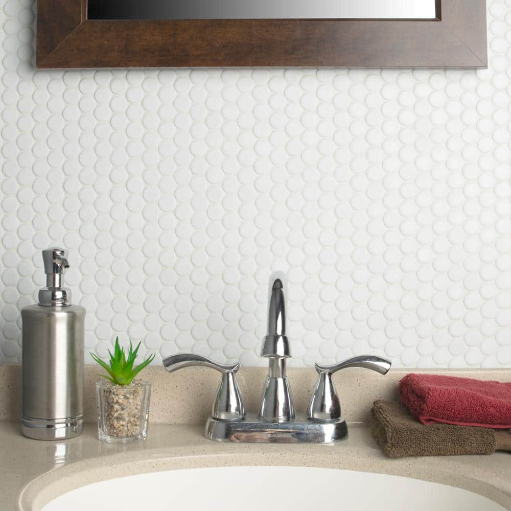 Hudson Penny Round Matte White Porcelain Mosaic Tile 12x12