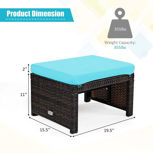 Costway Patio Rattan Cushioned Ottoman Seat Foot Rest Table Turquoise  (2-Piece) HW67568TU - The Home Depot