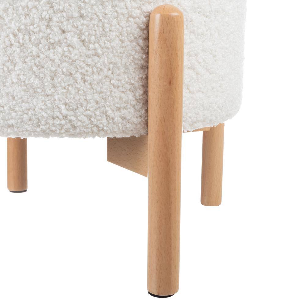 White Sherpa Plush Round Storage Ottoman with Padded Lid