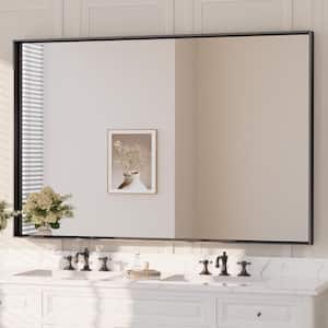 55 in. W x 36 in. H Rectangular Framed Aluminum Square Corner Wall Mount Bathroom Vanity Mirror in Matte Black