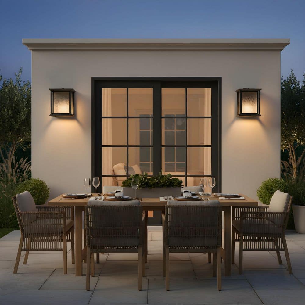 Audley 10 in. Antique Bronze with Distressed Seeded Glass Panels Outdoor Hardwired Lantern Sconce with Integrated LED price history on PriceWatchPro
