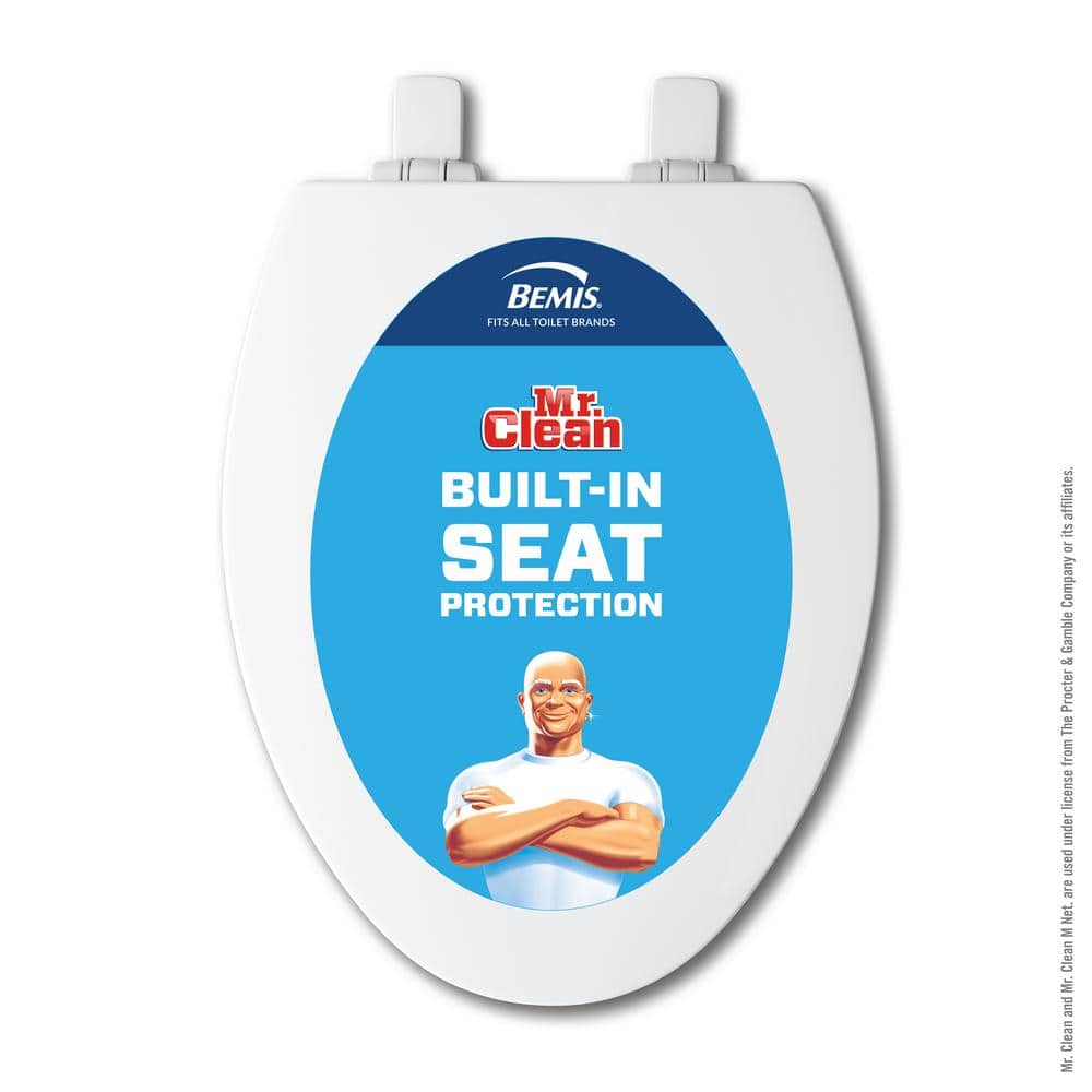 Atwood Mr. Clean Elongated Soft-Close Antimicrobial Easy-Clean Enameled Wood Toilet Seat in White