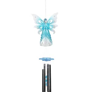 Large Solar Teal Angel, 6.5 by 42 Inches Metal Wind Chimes