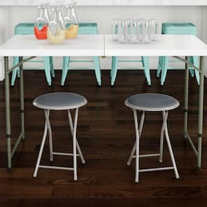 Gray Steel Padded Seats Folding Bar Stools Set of 2