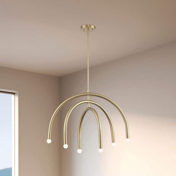 24 in. 6-Light Gold Arc Hanging Pendant Light Fixture