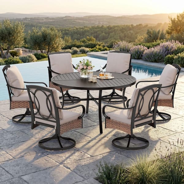Hanover Traditions 7-Piece Aluminum Outdoor Dining Set with 6