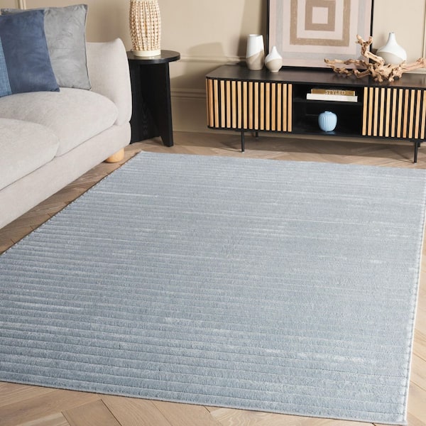 Selena 7 ft. x 7 ft. Blue Solid Striped square Area Rug