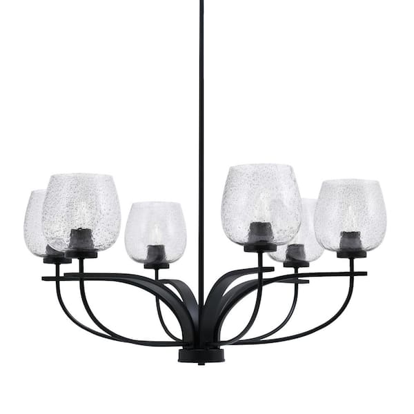 Unbranded Olympia 6-Light Matte Black Round Chandelier with 6 in. Smoke Bubble Glass Shades, No bulbs included