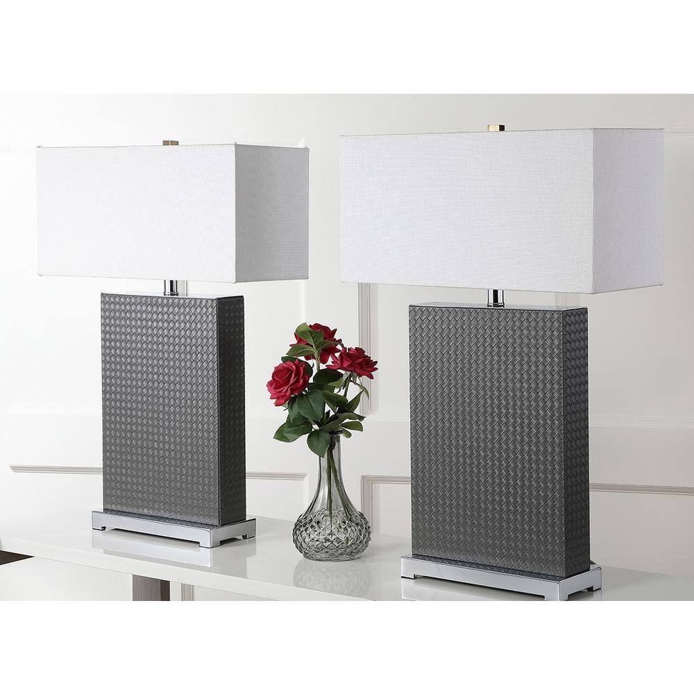 Joyce 27.75" Grey Faux Leather Table Lamp Set