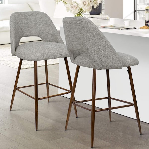 19 in. W x 36 in. H Gray Fabric Upholstered 26 in. High Back Metal Frame Counter Stool (Set of 2)