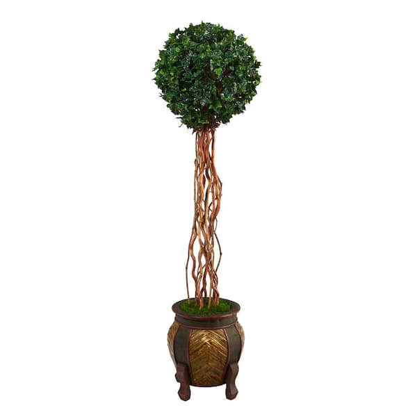 Nearly Natural 63in. English Ivy Single Ball Artificial Topiary Tree in Decorative Planter UV Resistant (Indoor/Outdoor)