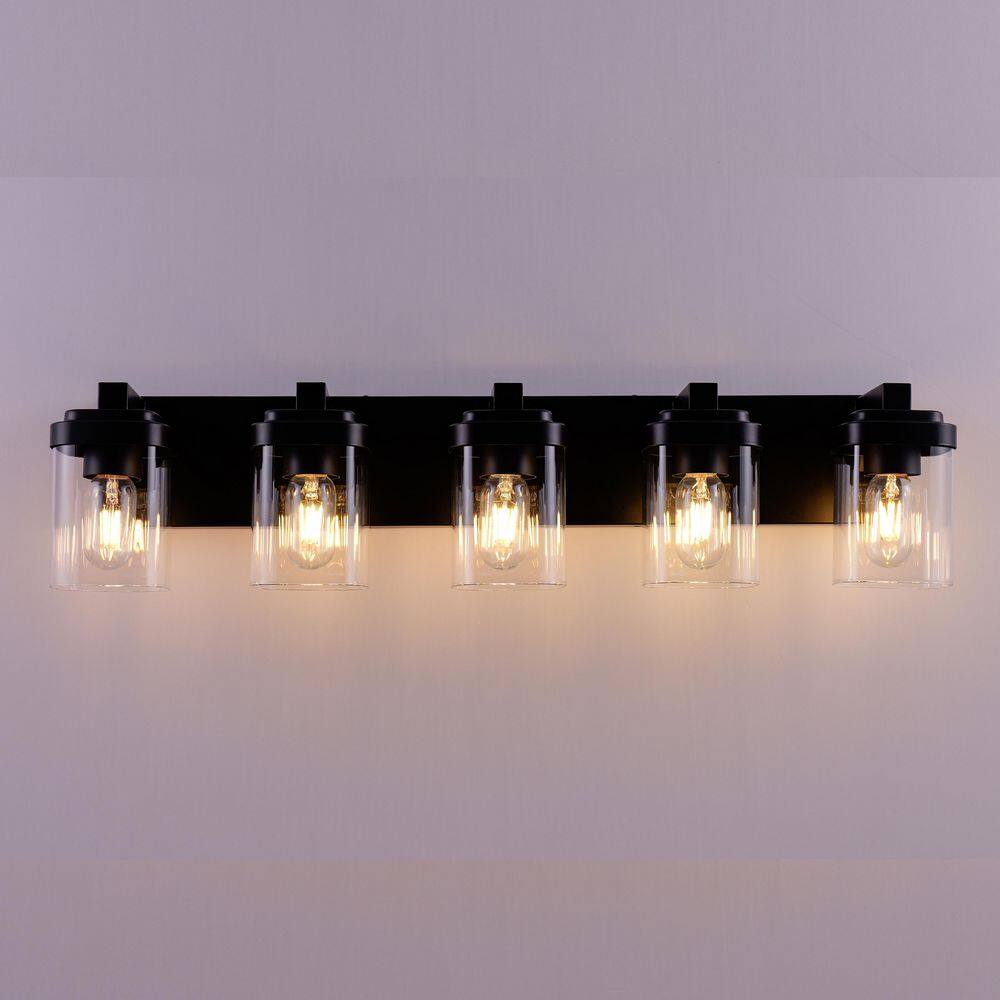 31 in. 5-Light Black Bathroom Vanity Light Fixture with Clear Glass Shades, No bulbs included price history on PriceWatchPro