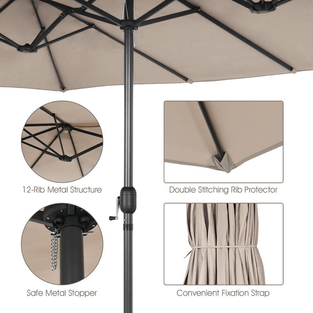 Beige 15FT Double-Sided Patio Umbrella with Metal Pole