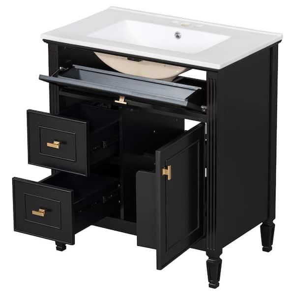 NURVIA 30 in. Single Sink Freestanding Black Bath Vanity with White Ceramic Top Unassembled
