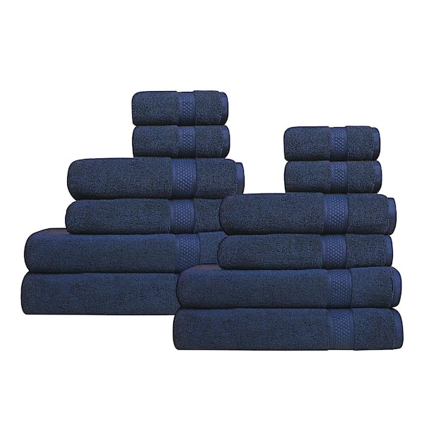 A1 Home Collections A1HC 500 GSM Duet Technology 100% Cotton Ring Spun Mood Indigo Quick Dry Low Lint Highly Absorbent 12-Piece Towel Set