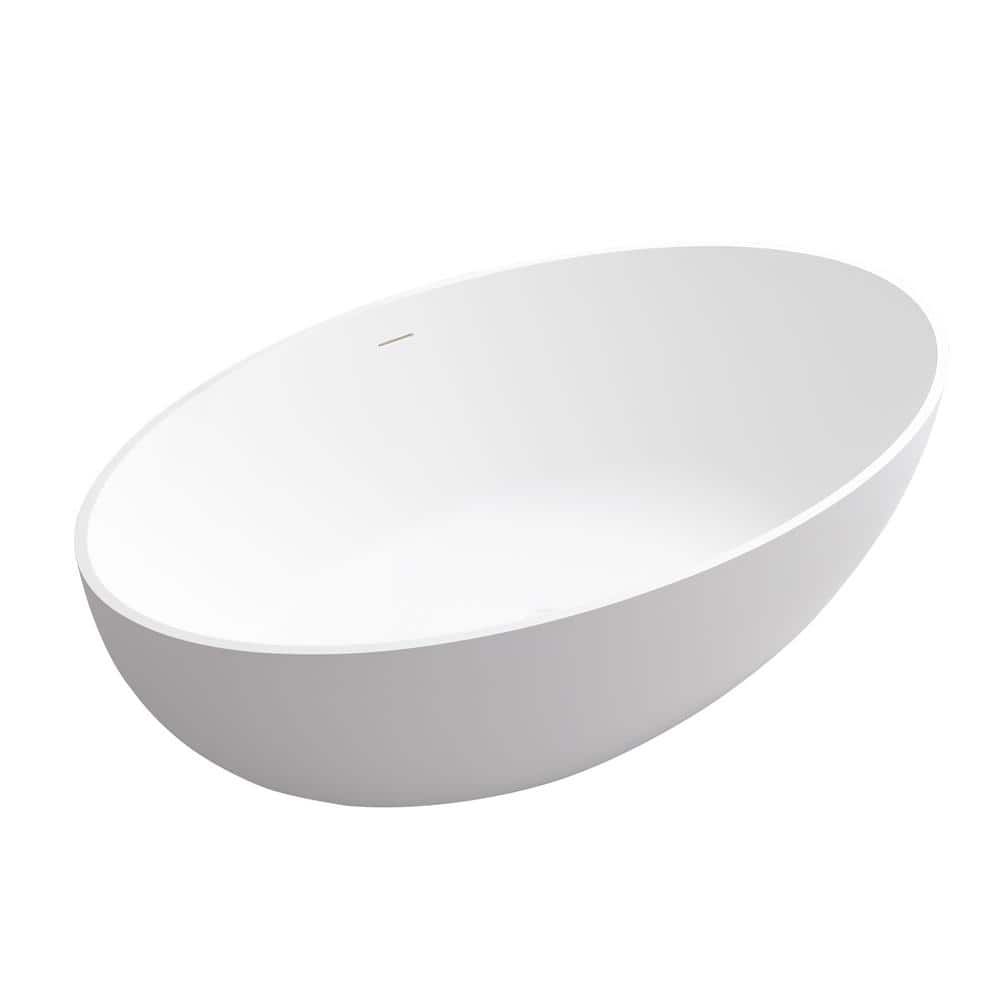 White Oval Freestanding Resin Soaking Bathtub