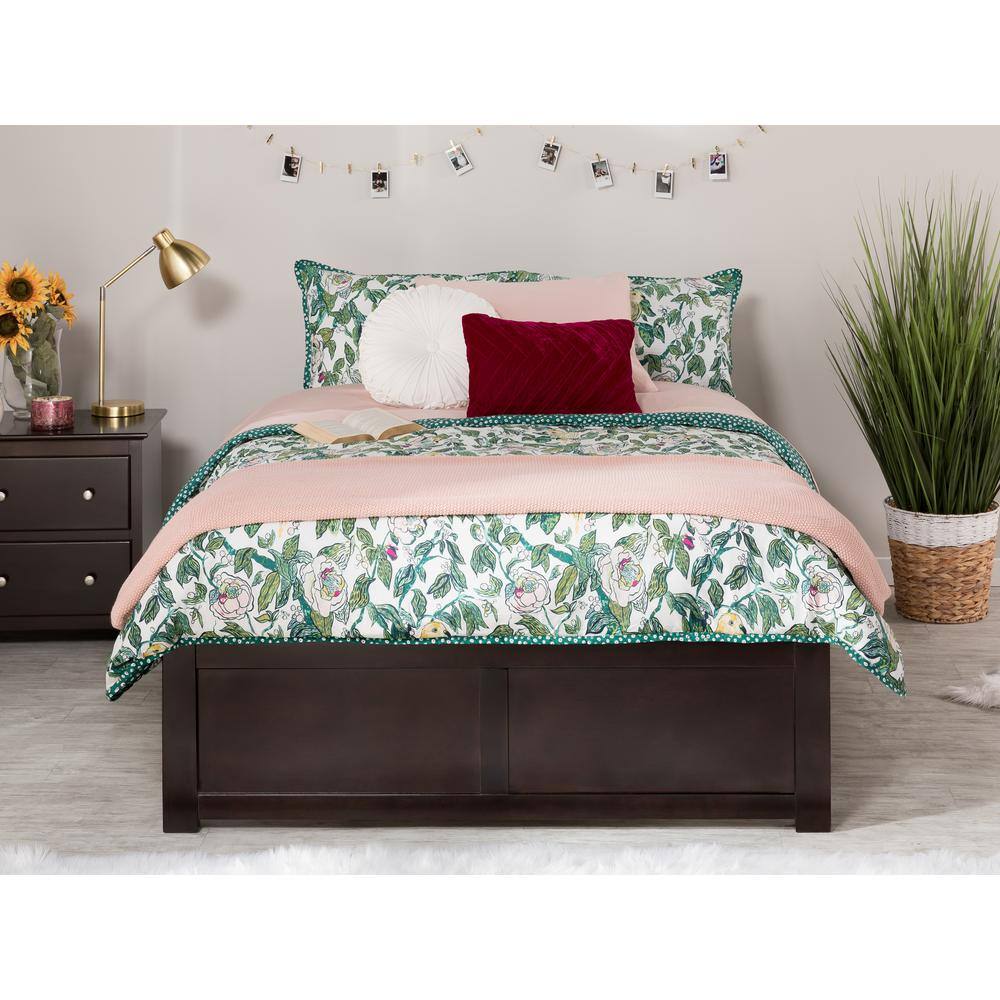 Espresso Queen Wood Platform Bed with Trundle and Slats