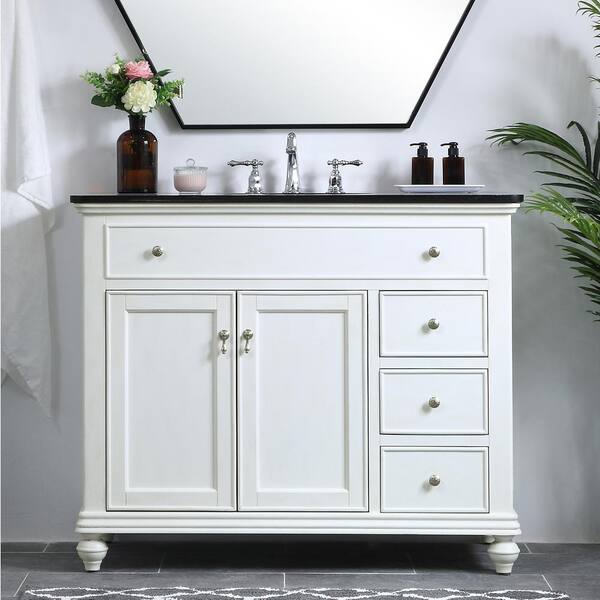 Single Bathroom Vanity In Antique White, 42 Bath Vanity With Quartz Top