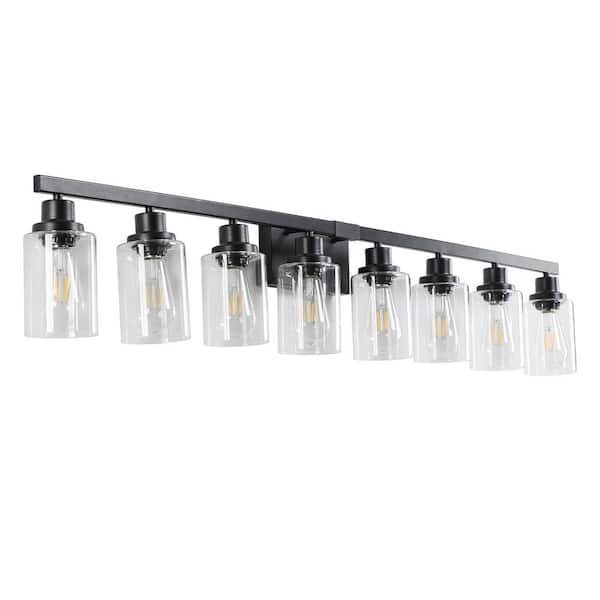 51.2 in. 8-Light Rustic Black Bathroom Vanity Light with Clear Glass Shades for Mirror, Vanity (Bulb Not Included)