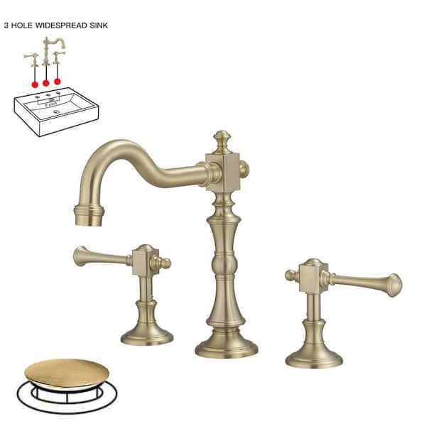 BWE 8 in. Widespread Double Handle 3 Hole Bathroom Faucet WaterSaving