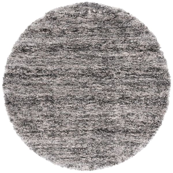 Iceland Shag 4 ft. x 4 ft. Gray/Dark Gray Abstract Distressed Round Area Rug