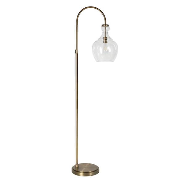 HomeRoots 70 in. Gold 1 1-Way (On/Off) Arc Floor Lamp for Living Room with Glass Dome Shade