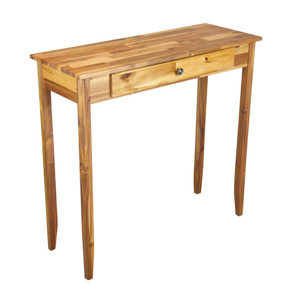 Natural Acacia Wood Console Table with Drawer and Storage