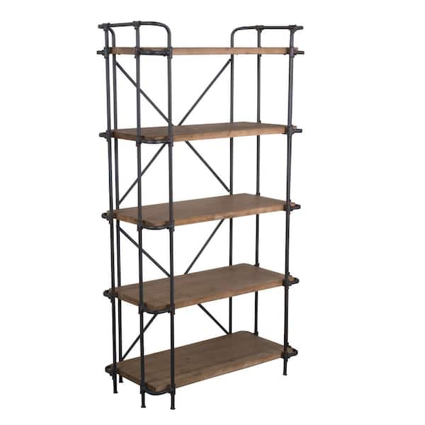 Noble House Cedarburg 66.75 in. Antique Brown Wood 5-Shelf Etagere Bookcase