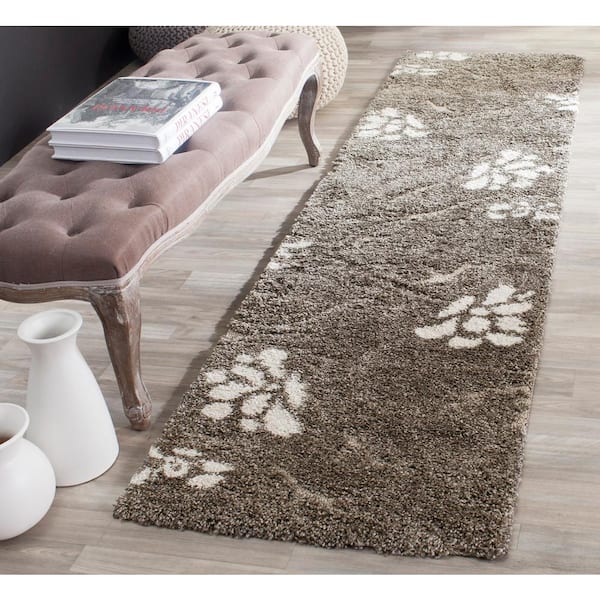 Florida Shag Smoke/Beige 2 ft. x 7 ft. Floral Runner Rug