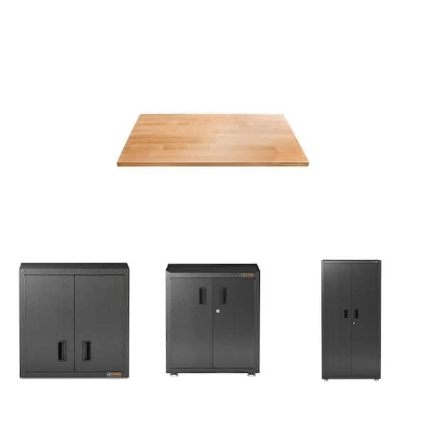 Ready-to-Assemble Steel Garage Cabinet (36 in. W x 72 in. H x 18 in. D) with 28 in. Worktop and Wall Cabinet Combo