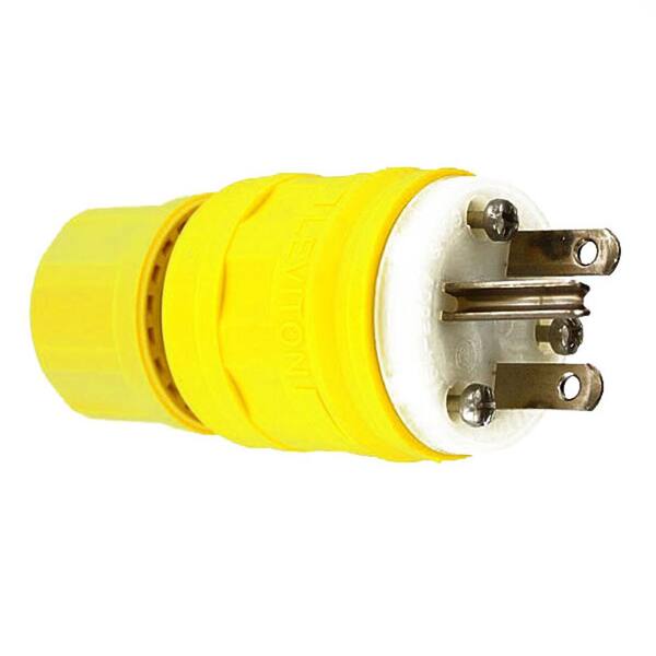 Leviton 15 Amp 250-Volt Wetguard Straight Blade Grounding Plug, Yellow/White