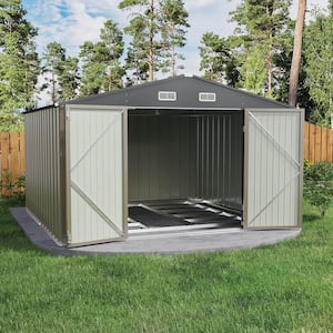 10 ft. W x 10 ft. D Frame Included Metal Storage Shed for Outdoor, Lockable Door in Brown (100 sq. ft.)
