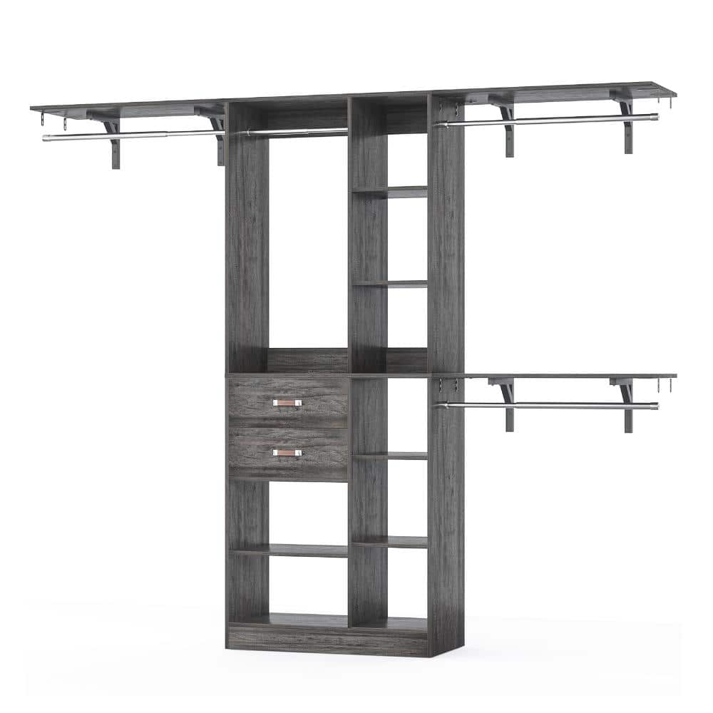 8FT Closet System with 18 Storage Place Adjustable Closet with 13 Shelves & 2 Wood Drawers & 4 Hanging Rods Oak price history on PriceWatchPro