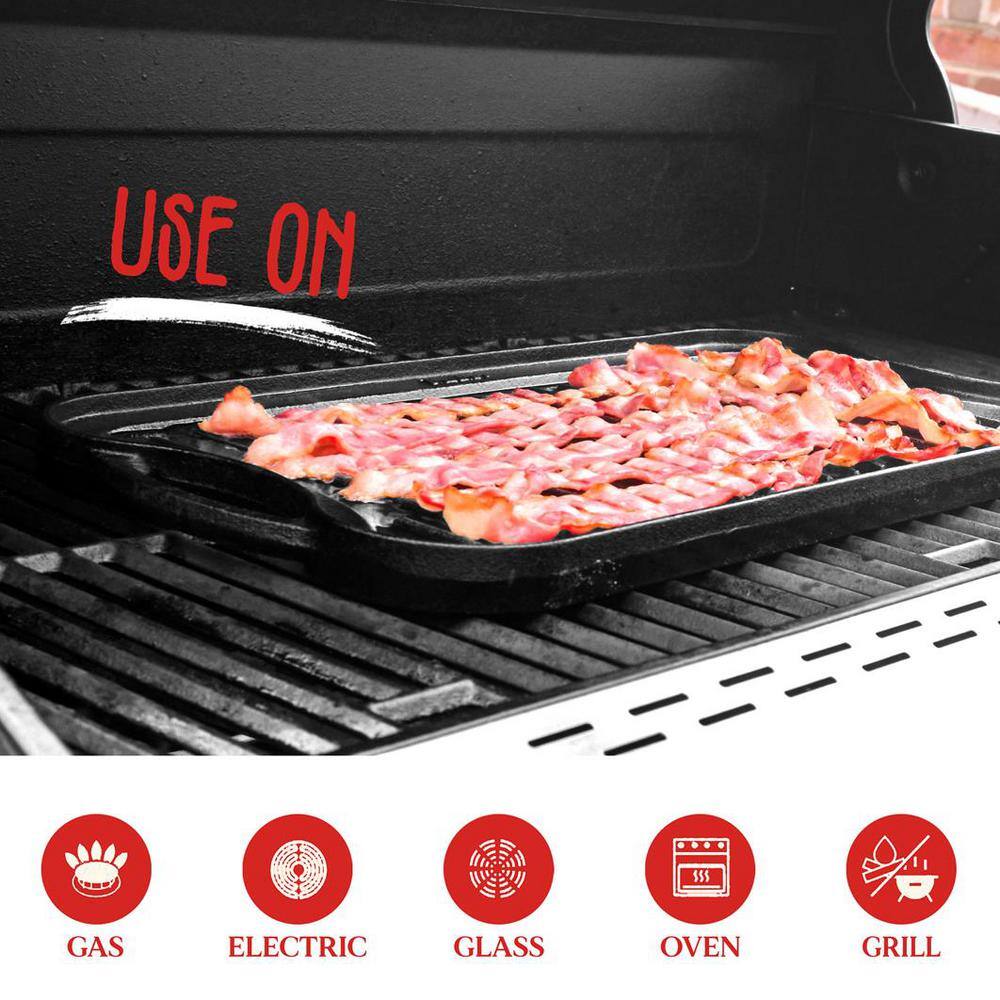 NutriChef Reversible Cast Iron Griddle with Scraper, 21.65"