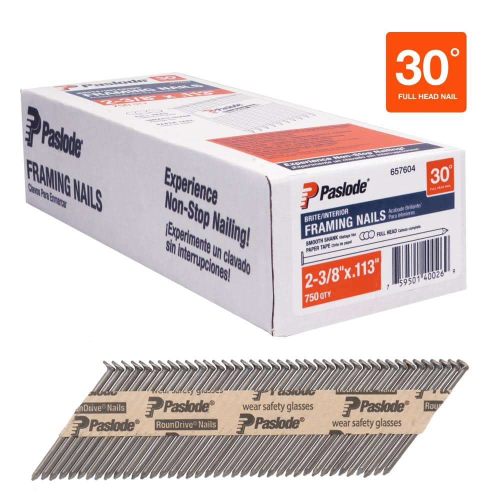 Paslode 2-3/8 in. x 0.113 Round Drive 30-Degree Steel Brite Smooth ...