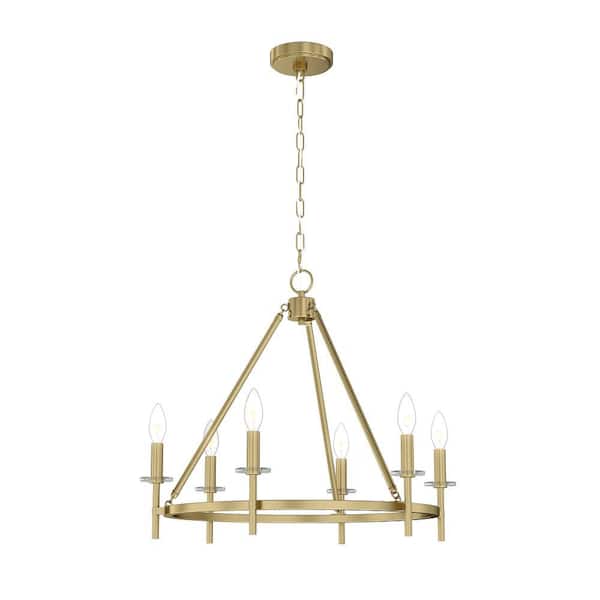 Sapello 24 in. Plug and Play 6-Light Lacquered Brass Chandelier with SkyPlug