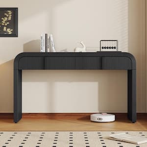 55 in. Black Rectangle MDF Console Table with 2 Drawers and Rounded Silhouette