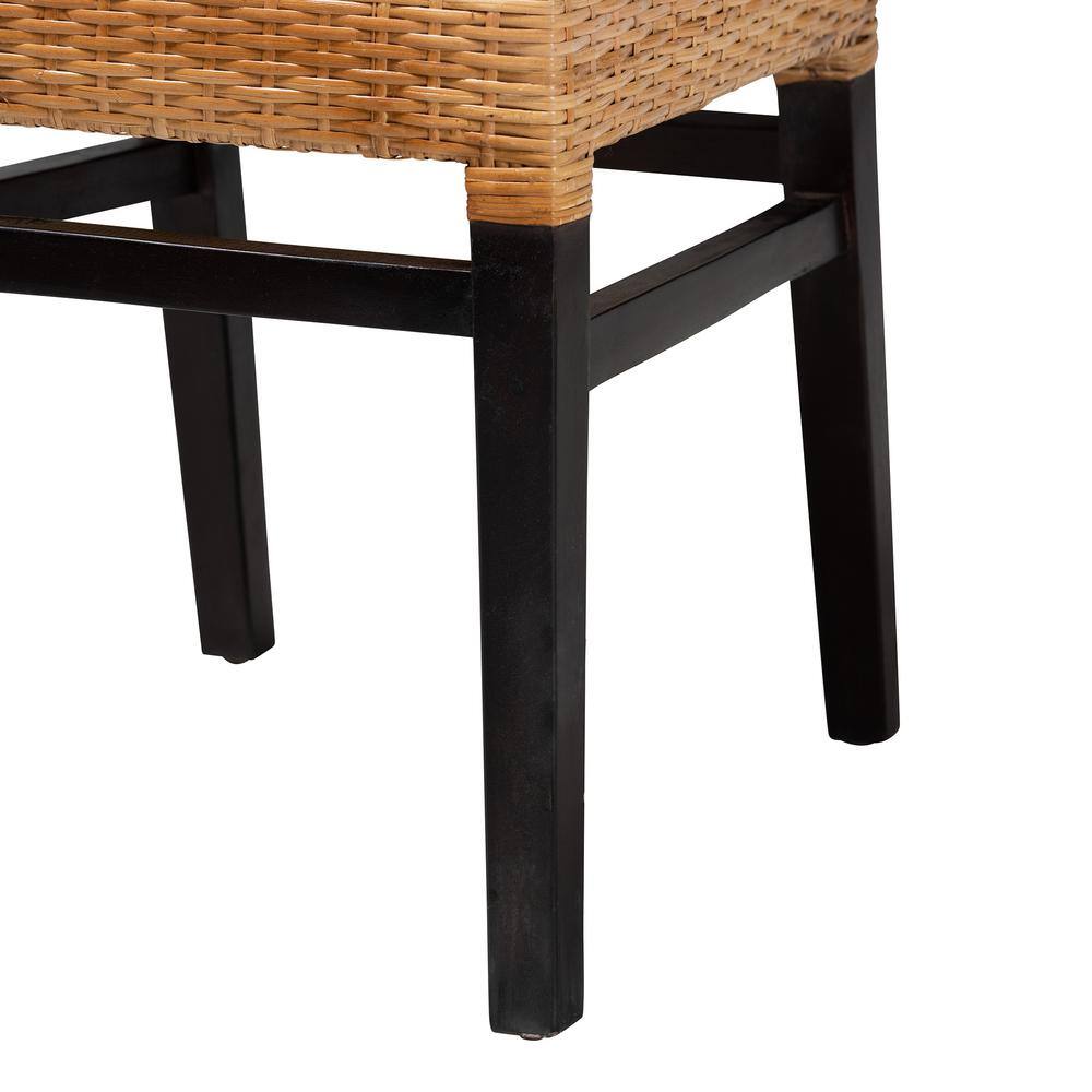 Natural Brown Rattan and Mahogany Wood Dining Chair